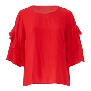 Junarose red Swiss dot top ruffle bell sleeve Size 16 Boho Vibrant Retro Classic